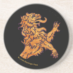 Dessous De Verre En Grès Lion médiéval d'or sur le noir