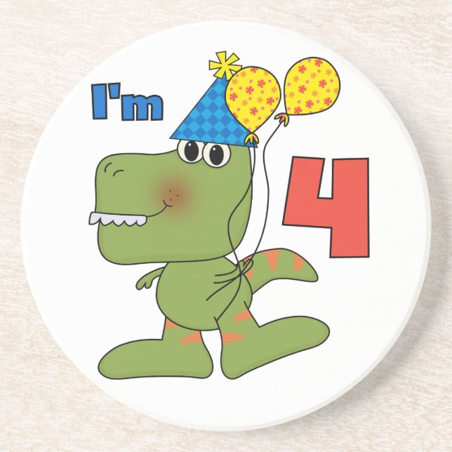 Dessous De Verre En Grès Little Dino 4th Birthday Tshirts et cadeaux (Devant)