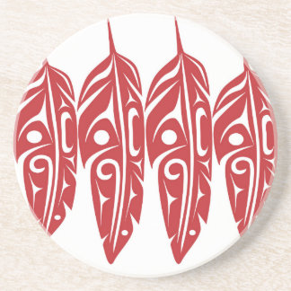 Dessous De Verre En Grès LNeel-Quatre-Plume-Rouge-Blanc