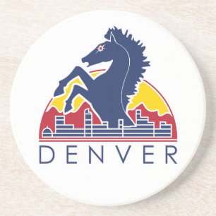 Dessous De Verre En Grès Logo bleu de Denver de cheval