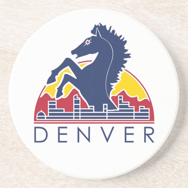 Dessous De Verre En Grès Logo bleu de Denver de cheval (Devant)