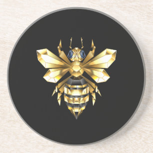 Dessous De Verre En Grès Logo Faux Gold Foil Bee Polygonal sur Noir