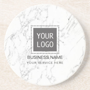 Dessous De Verre En Grès Logo personnalisé de l'entreprise Marbre blanc mod
