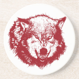 Dessous De Verre En Grès Loup fâché en rouge