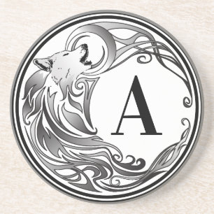 Dessous De Verre En Grès Loup tribal - Monogramme ombragé