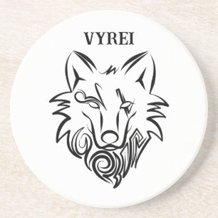Dessous De Verre En Grès Loup tribal noir et blanc