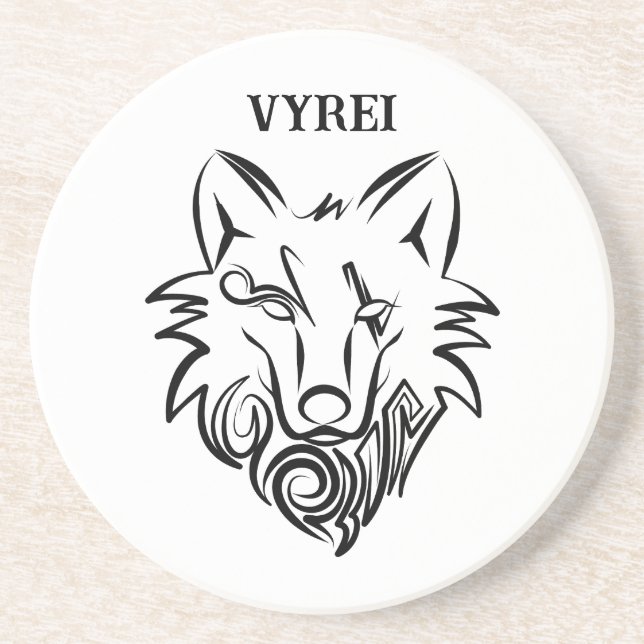 Dessous De Verre En Grès Loup tribal noir et blanc (Devant)