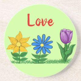 Dessous De Verre En Grès Love Flowers Drink Coasters