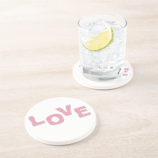 Dessous De Verre En Grès Love Parties scintillant rose (Côté)