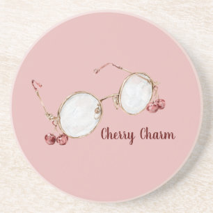 Dessous De Verre En Grès Lunettes de charme Cerise Rouge Rose