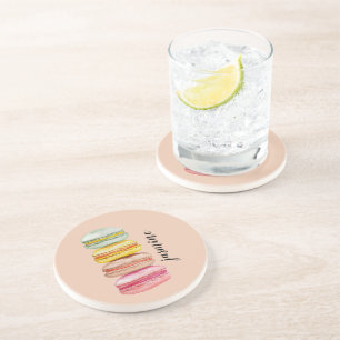 Dessous De Verre En Grès Macarons français Aquarelle Monogramme peint à la 