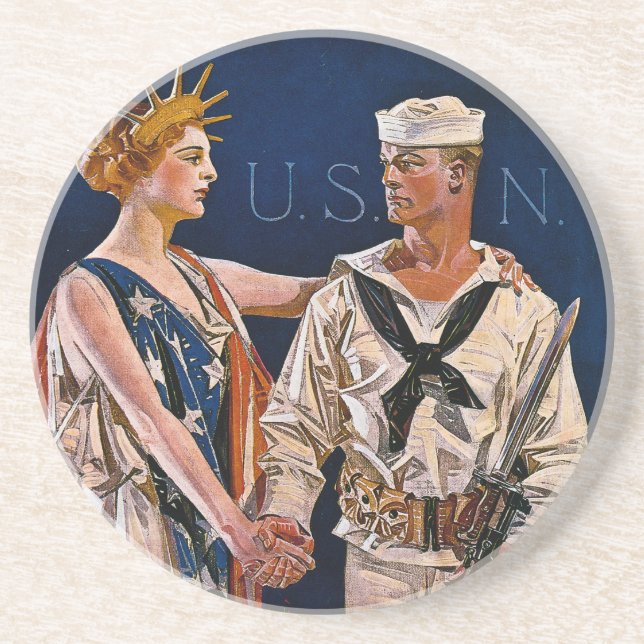 Dessous De Verre En Grès Madame Liberty rencontre la marine américaine (Devant)