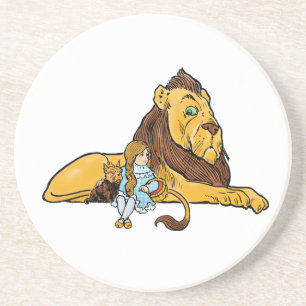 Dessous De Verre En Grès Magicien de Oz vintage, Dorothy et Toto avec Lion