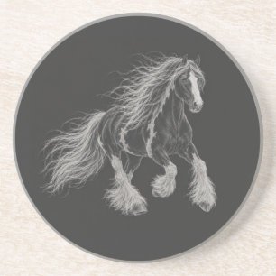 Dessous De Verre En Grès Magnifique cheval Gypsy Vanner craie Art Pierre