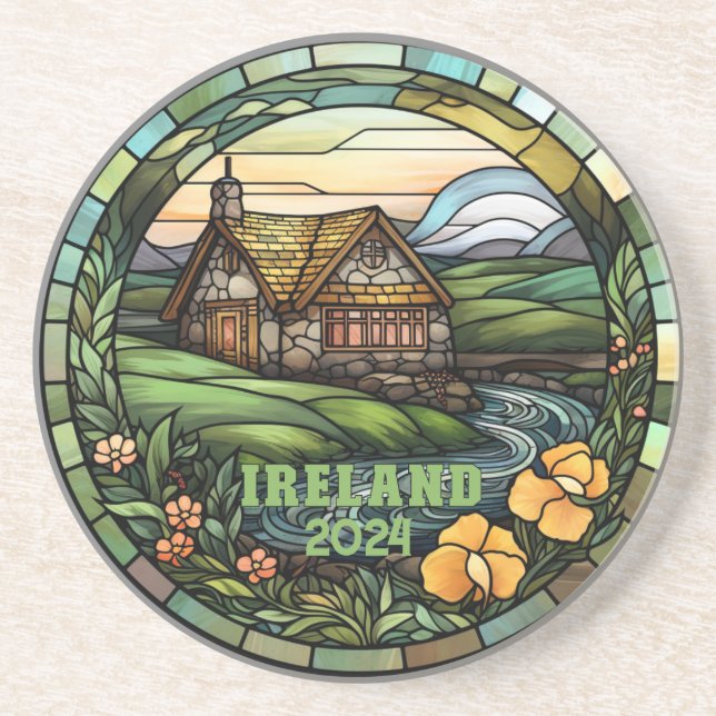 Dessous De Verre En Grès Magnifique Souvenir d'Irlande verte (Devant)