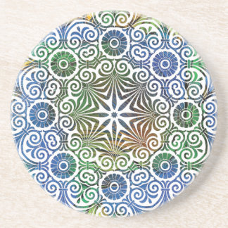 Dessous de verre en grès Mandala bleu et vert