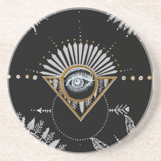 Dessous De Verre En Grès Mandala de Yin Yang (Devant)