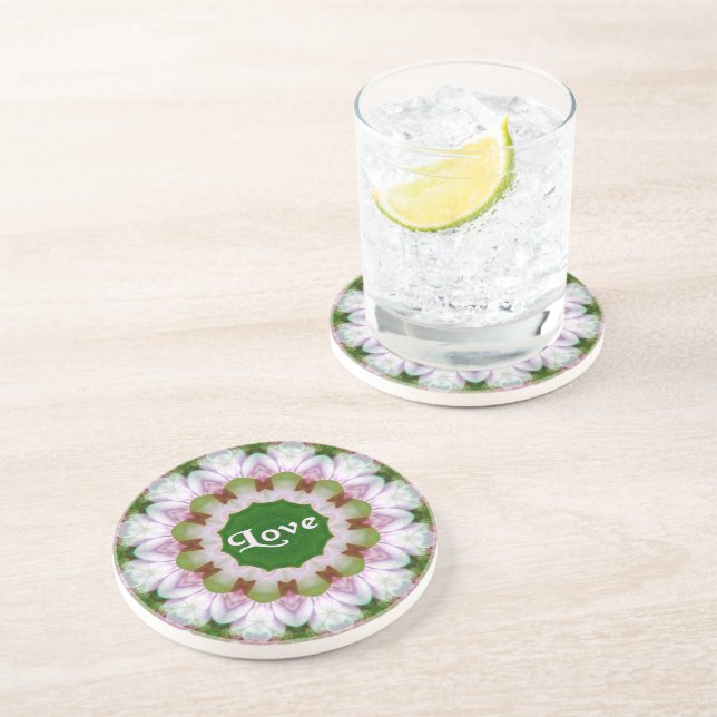 Dessous De Verre En Grès Mandala Fleur Abstraite avec Love Texte facultatif (Côté)