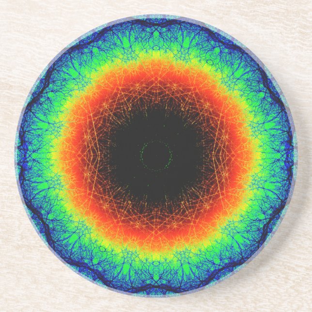 Dessous De Verre En Grès Mandala naturel d'arc-en-ciel (Devant)