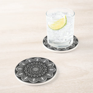Dessous de verre en grès Mandala   Noir et Gris