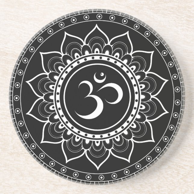 Dessous De Verre En Grès Mandala Om noir (Devant)