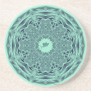 Dessous De Verre En Grès Mandala tribal de pélerin de marine sur la menthe