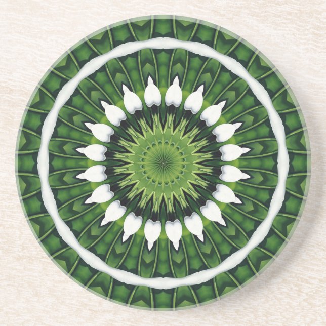 Dessous De Verre En Grès Mandala vert tropical (Devant)