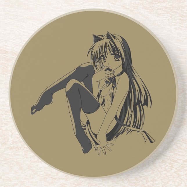 Dessous De Verre En Grès Manga, Neko Catgirl Furry Kawaii Loli (Devant)