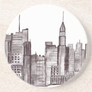 Dessous De Verre En Grès Manhattan New York couleur d'aquarelle Noir modern