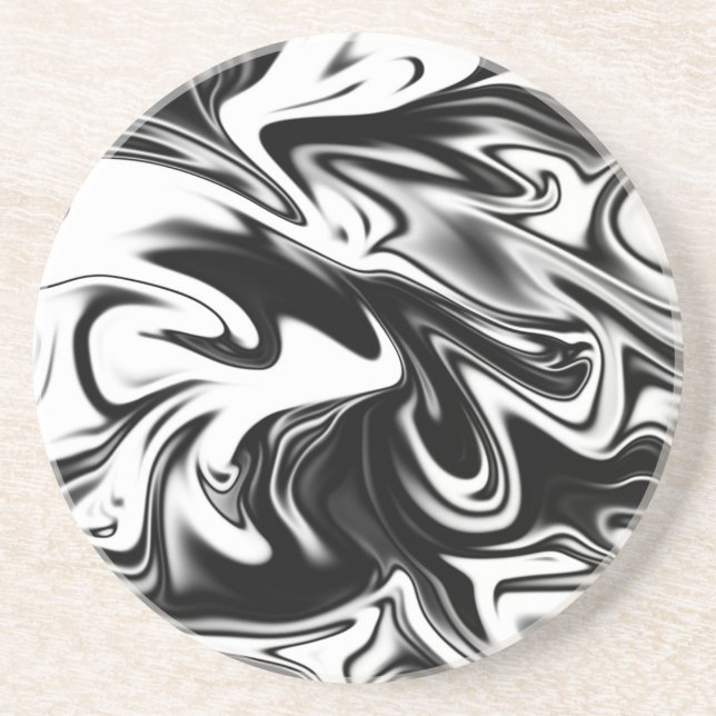 Dessous De Verre En Grès Marbre blanc noir liquéfié, (Devant)