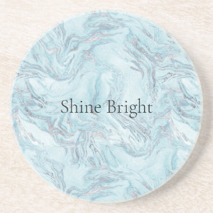 Dessous De Verre En Grès Marbre bleu Aqua Silver
