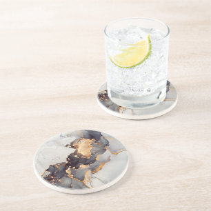 Dessous De Verre En Grès Marbre noir blanc or