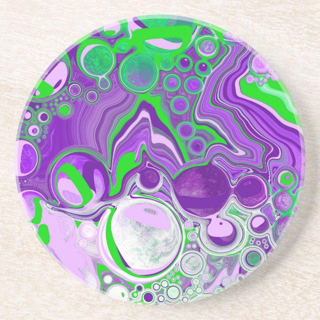 Dessous De Verre En Grès Marbre vert pourpre et citron vert (Devant)