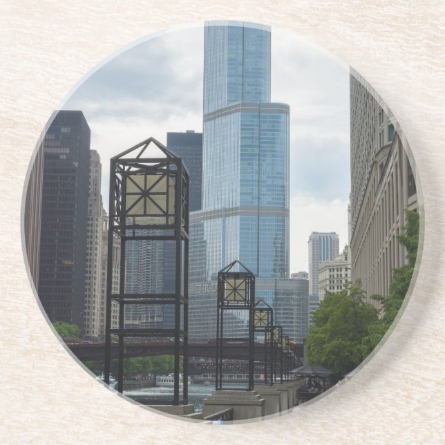 Dessous De Verre En Grès Marche de Chicago River (Devant)