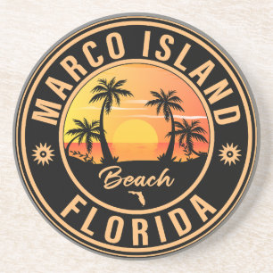Dessous De Verre En Grès Marco Island Florida Palm Tree Vintage années 60