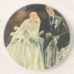 Dessous De Verre En Grès Mariage Art Déco Vintage Mariés et Mariée