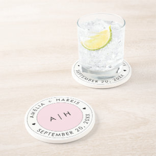 Dessous De Verre En Grès Mariage Blush rose initial Monogramme Nom du coupl