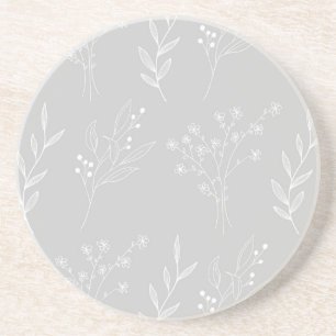 Dessous De Verre En Grès Mariage Bohème Floral Blanc Argenté