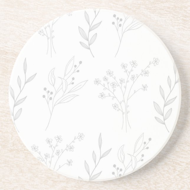 Dessous De Verre En Grès Mariage Boho Floral Argent (Devant)