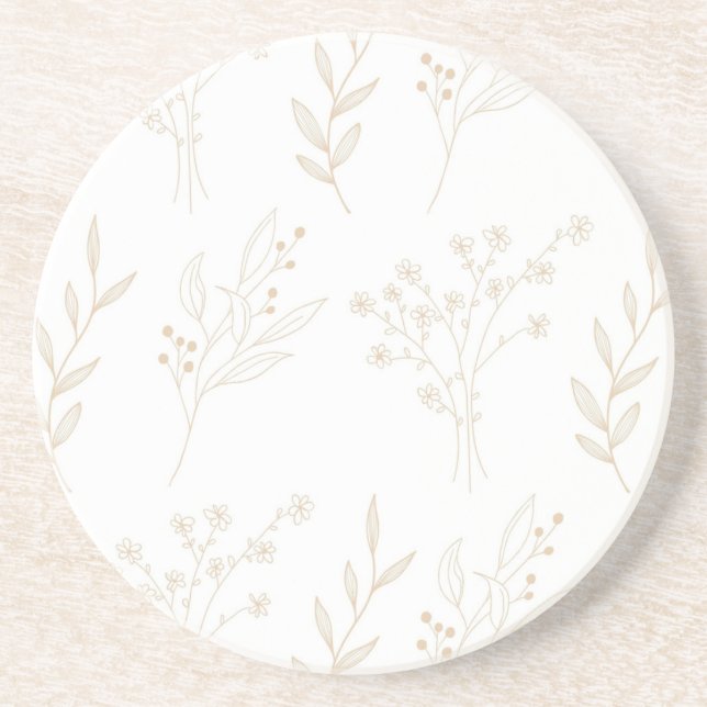 Dessous De Verre En Grès Mariage Boho Floral Beige (Devant)