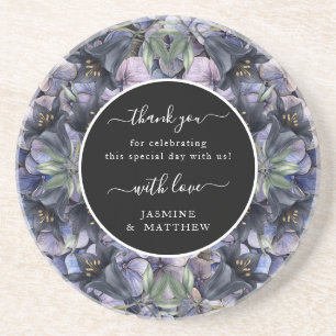 Dessous De Verre En Grès Mariage Chic Remerciement Floral Noir Classique