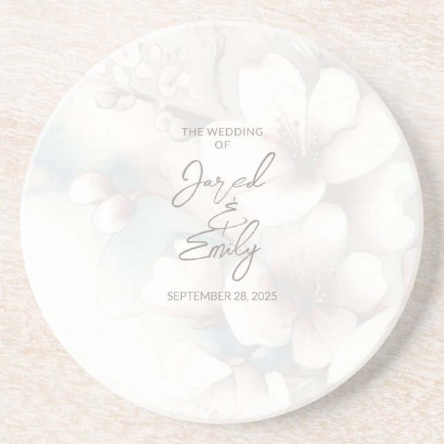 Dessous De Verre En Grès Mariage de fleurs de cerisier personnalisé (Devant)