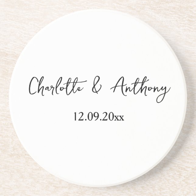 Dessous De Verre En Grès Mariage Élégant Script Creative Black White (Devant)