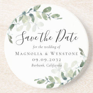 Dessous De Verre En Grès Mariage Eucalyptus Enregistrer La Date