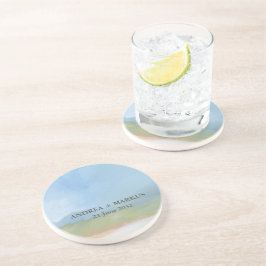 Dessous De Verre En Grès Mariage Paysage Peint Ciel bleu