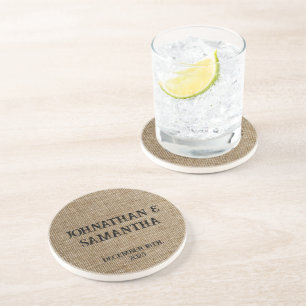 Dessous De Verre En Grès Mariage personnalisé rustique burlap motif nature