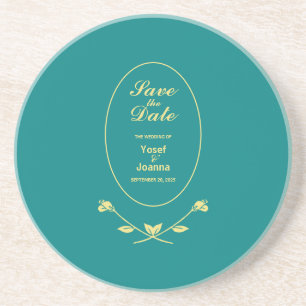 Dessous De Verre En Grès Mariage Rose turquoise Enregistrer la date