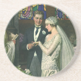 Dessous De Verre En Grès Mariage vintage, Mariée et Salle avec Menorah