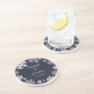 Dessous De Verre En Grès Marine Blue Snowflakes Mariage d'hiver