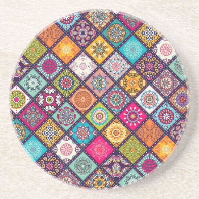 Dessous De Verre En Grès Marocain coloré motif Mandala (Devant)
